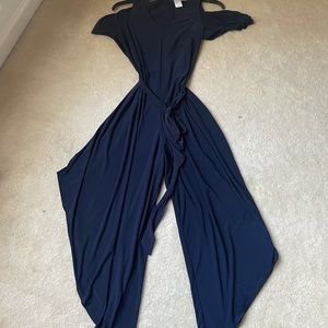 Women’s wide leg, open shoulder jumpsuit